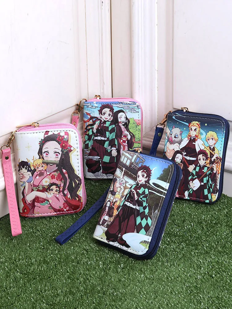Demon Slayer: Kimetsu no Yaiba Tanjiro & Nezuko Coin Purse – Cute Anime Wristlet Wallet with Card Slots & Zipper Pocket, Portable Mini Purse for Kids, Teens & Adults